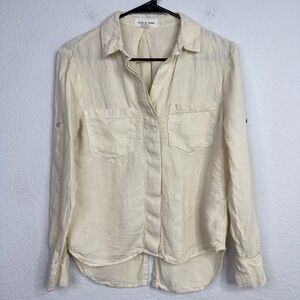 Cloth & Stone Shirt Womens XS Beige Linen Long Sleeve Button Coastal Office Boho